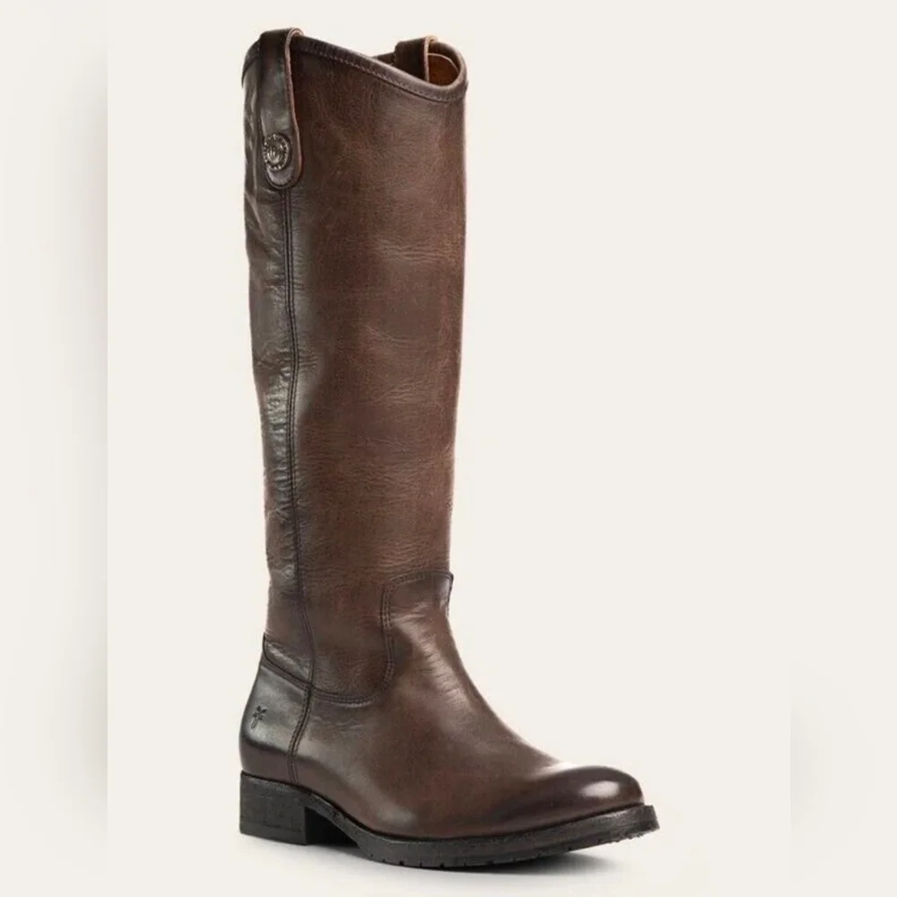 Frye Melissa Tall Western Riding Lug Boots Gray Leather Sz 6.5